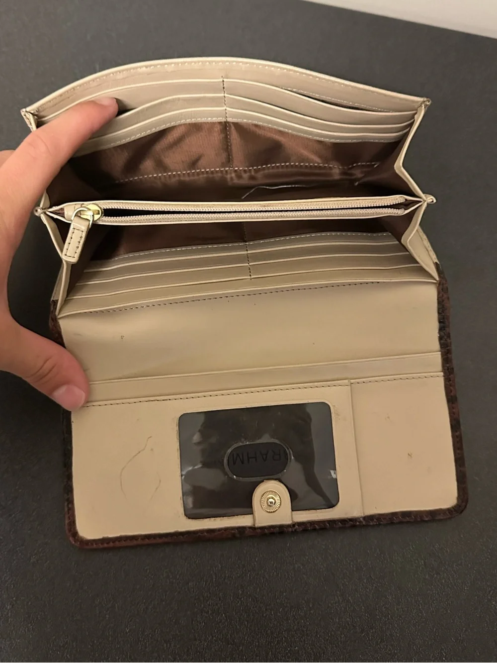 Brahmin Jillian Wallet Ivory Summer Tuscan Tri-Texture Leather Fold Zipper